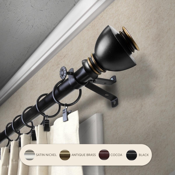 Kd 0.8125 in. Kingsly Curtain Rod with 120 to 170 in. Extension, Black KD3733775 - main